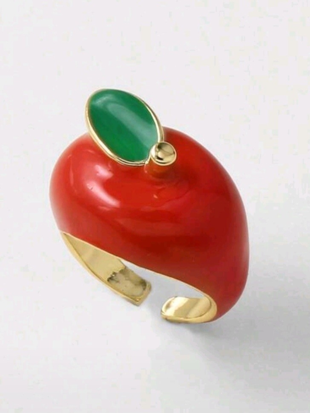 Gold-Tone Red Enamel Ring with Green Accent